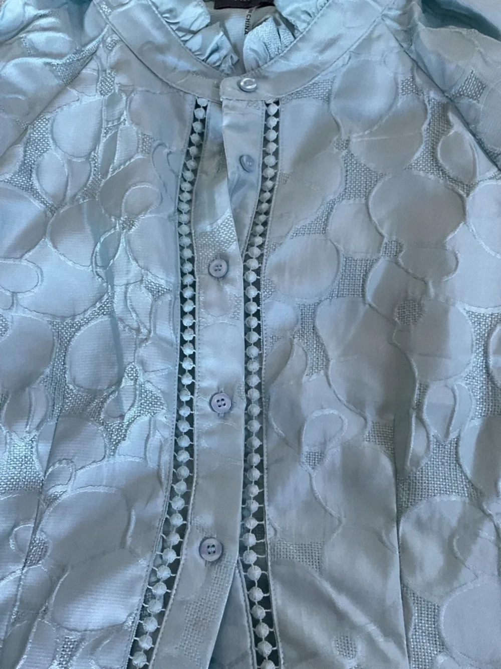 Gracia Light Blue Textured Button-Up Blouse - Picture 3 of 3